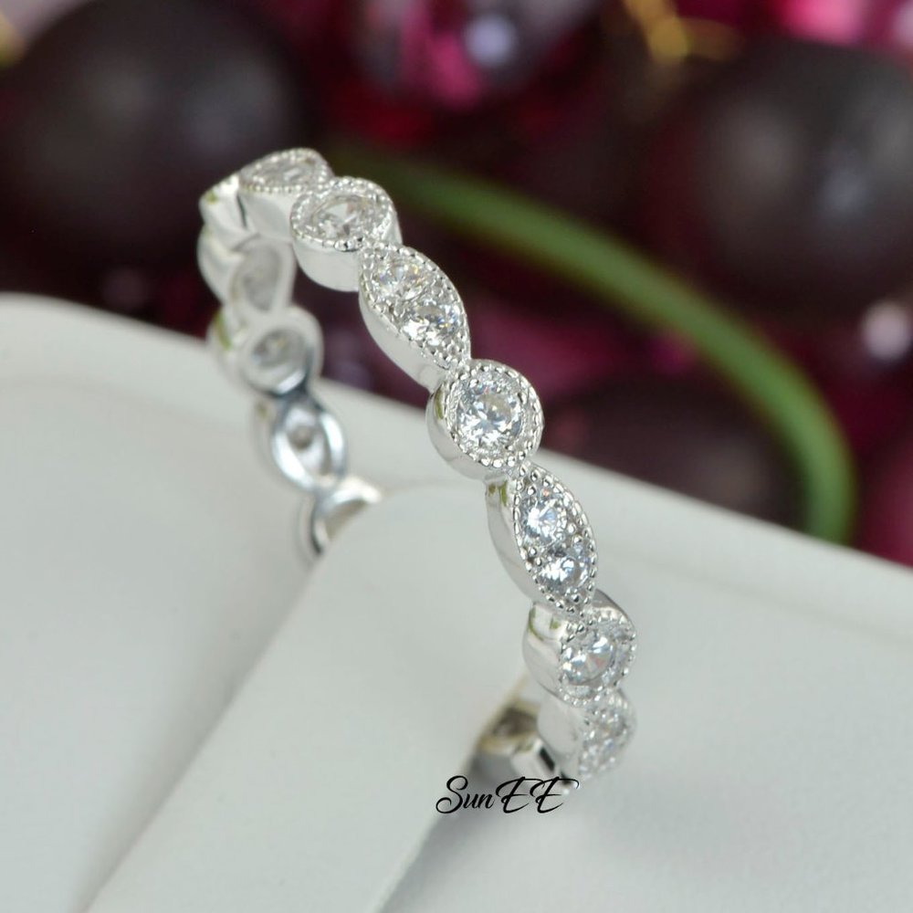 New 925 Sterling Silver Eternity Promise Band Wedding Ring
